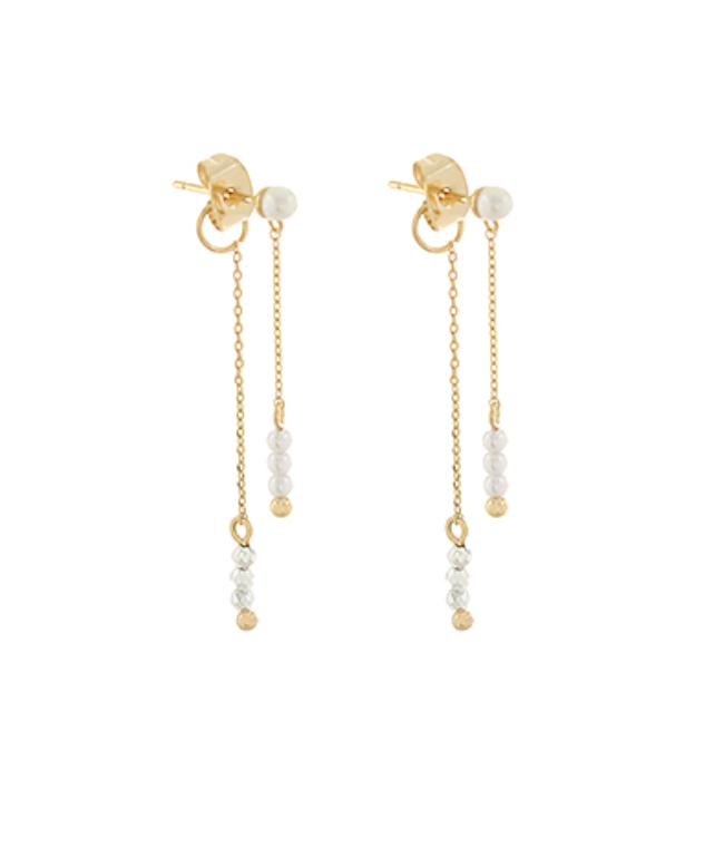 End Pearl & Bead Chain Earrings - Gold
