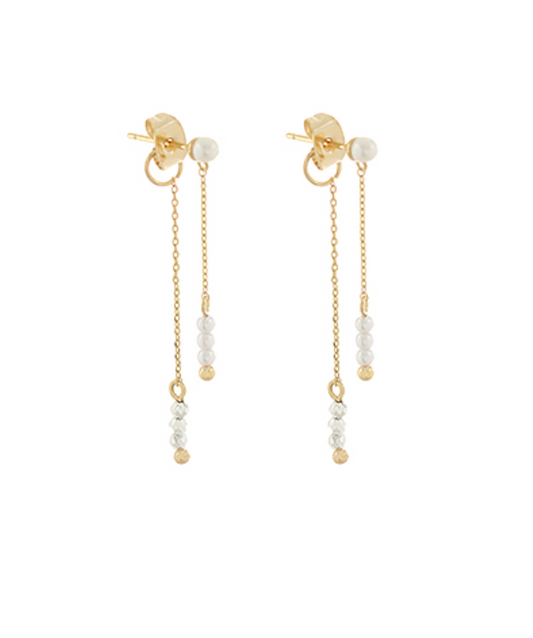 End Pearl & Bead Chain Earrings - Gold