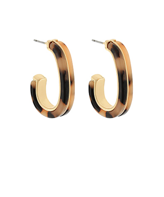 Hook Shape Hoop Earrings - Tortoise
