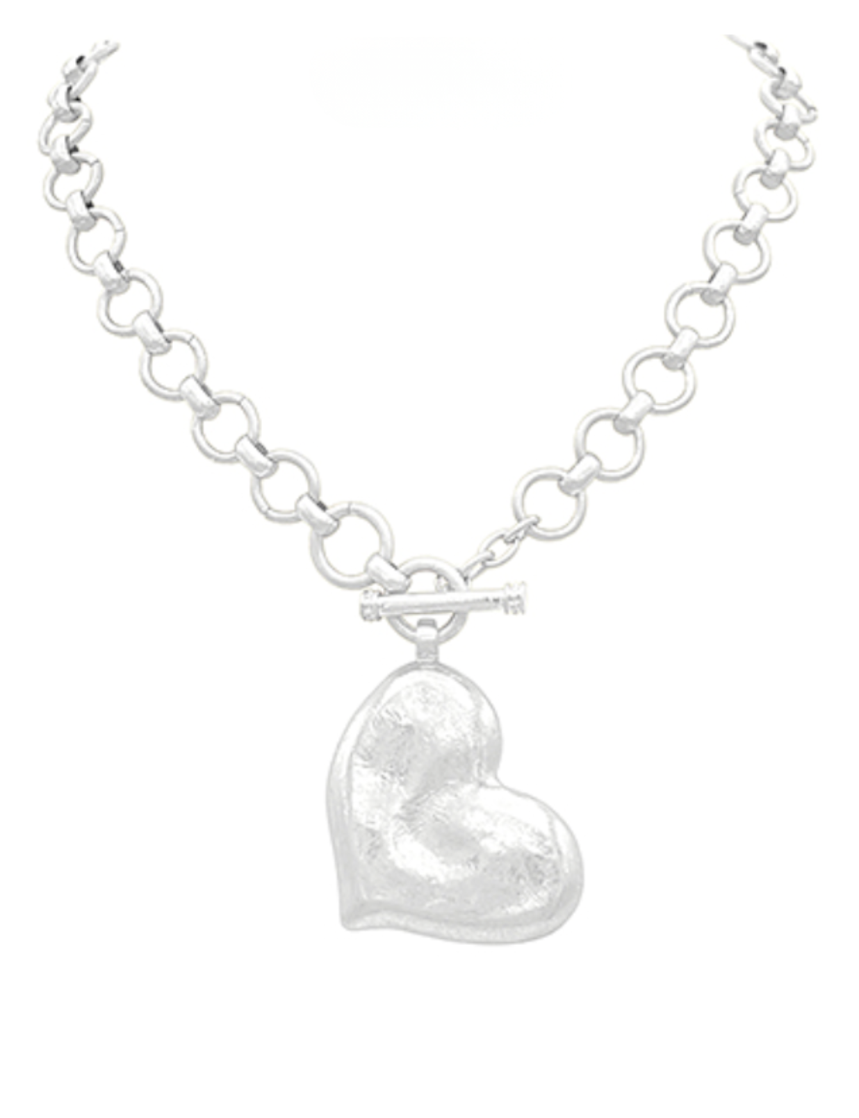 Textured Heart Necklace - Vintage Silver