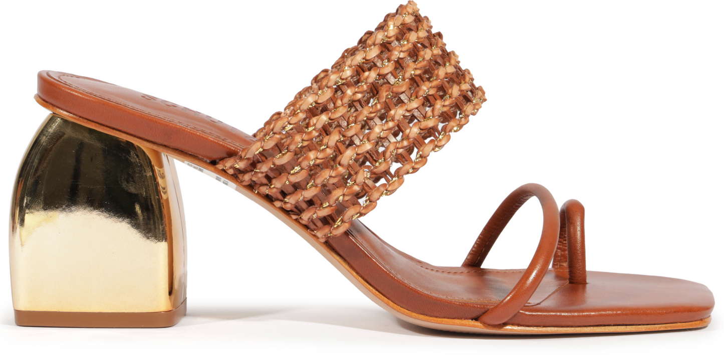 Aberdeen Mid Block Heel Sandal - Cognac