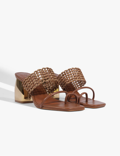Aberdeen Mid Block Heel Sandal - Cognac