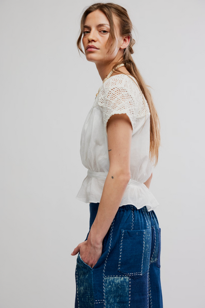 Free People Gemma Embroidered Top - Clean Ivory