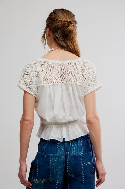 Free People Gemma Embroidered Top - Clean Ivory