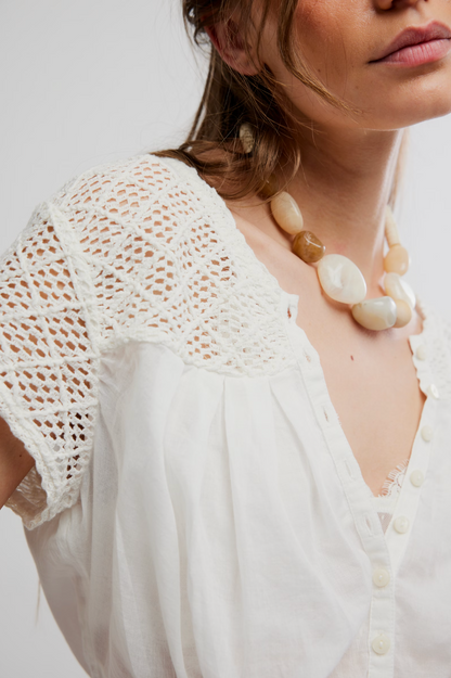 Free People Gemma Embroidered Top - Clean Ivory
