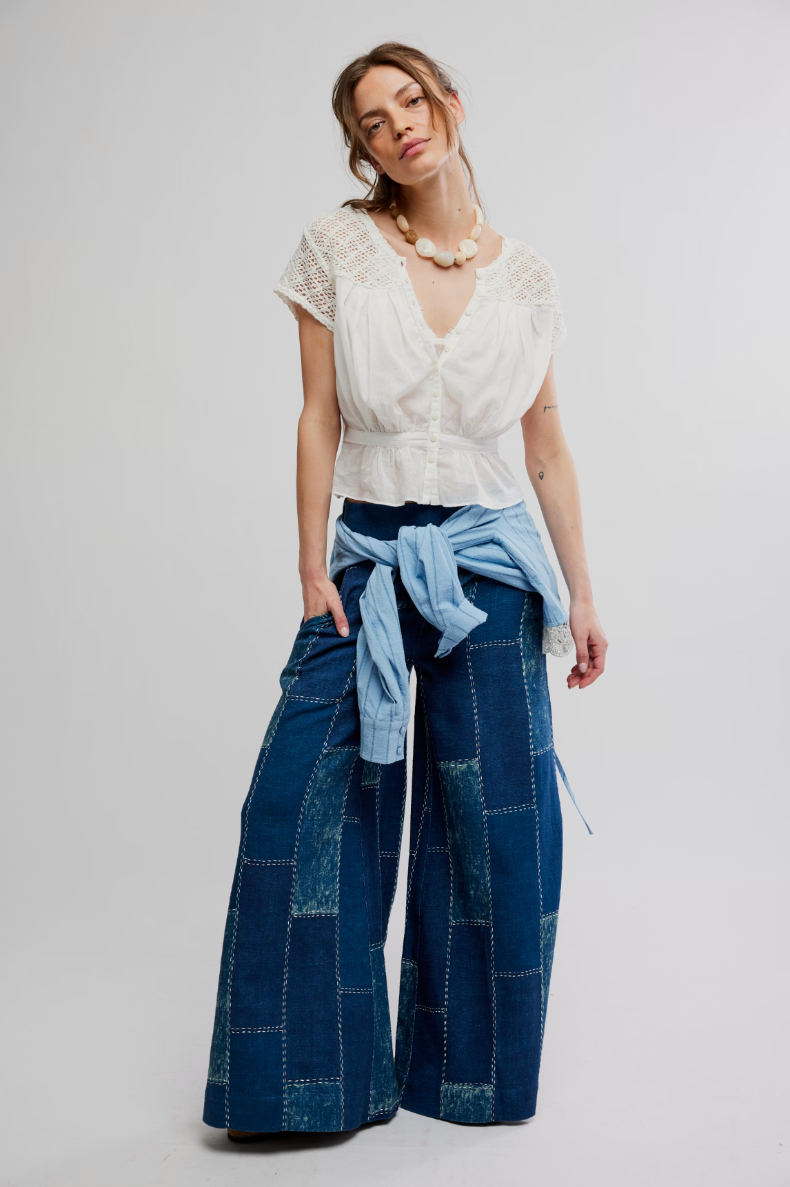 Free People Gemma Embroidered Top - Clean Ivory