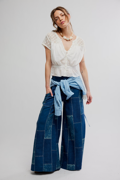 Free People Gemma Embroidered Top - Clean Ivory
