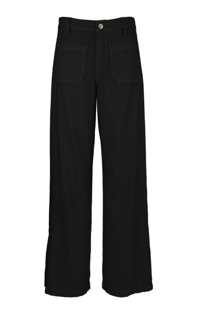 Meg Linen High Rise Wide Straight Leg Pant - Black