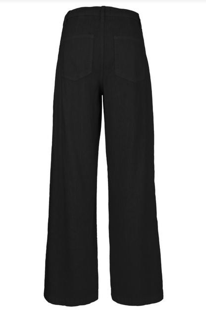 Meg Linen High Rise Wide Straight Leg Pant - Black