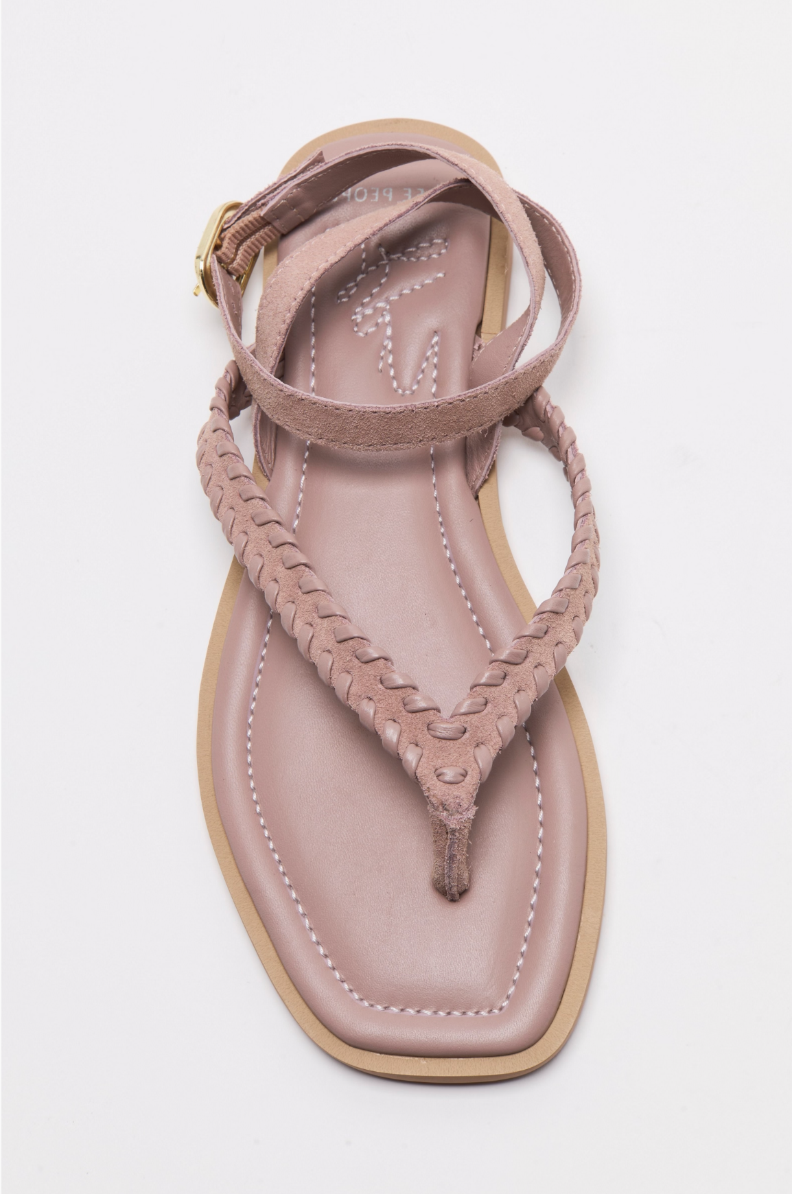 Free People Waverly Whipstitch Thing Sandal - Pearl Blush Suede Combo
