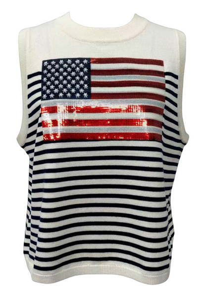 Queen of Sparkles Knit American Flag Stripe Tank Top