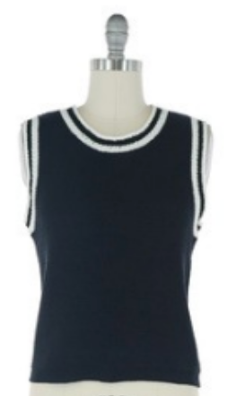 Striped Crochet Trim Sweater Vest - Navy/White
