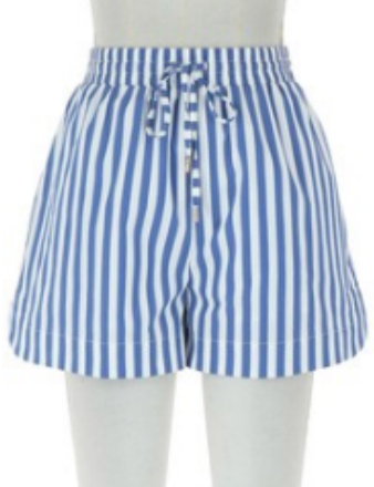 Striped Poplin Drawstring Shorts - Blue/White
