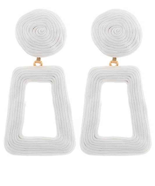 Wrapped Open Trapezoid Drop Earrings - White