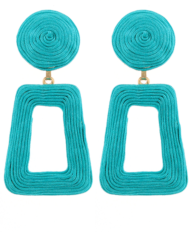 Wrapped Open Trapezoid Drop Earrings - Turquoise