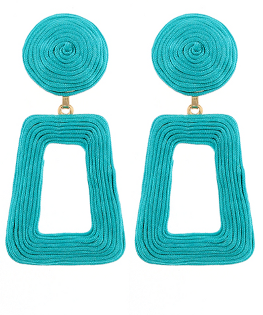 Wrapped Open Trapezoid Drop Earrings - Turquoise
