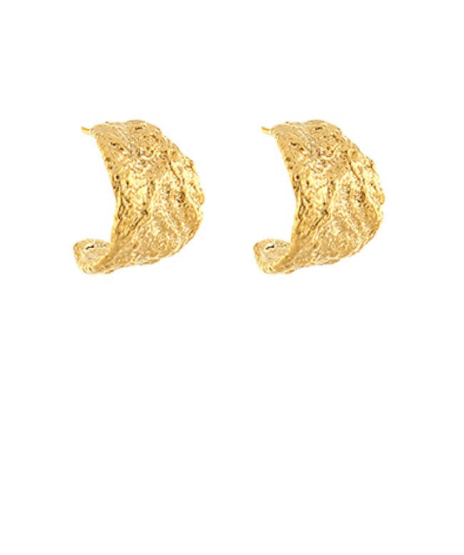 Hammered & Graduated Open Hoop Earrings - Gold