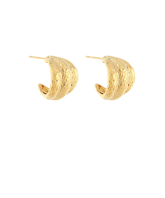 Textured & Graduated Brass Hoop Earrings - Gold