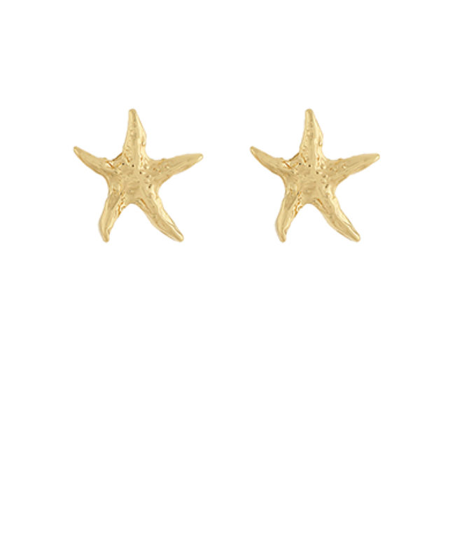 Small Textured Starfish Earrings - Gold