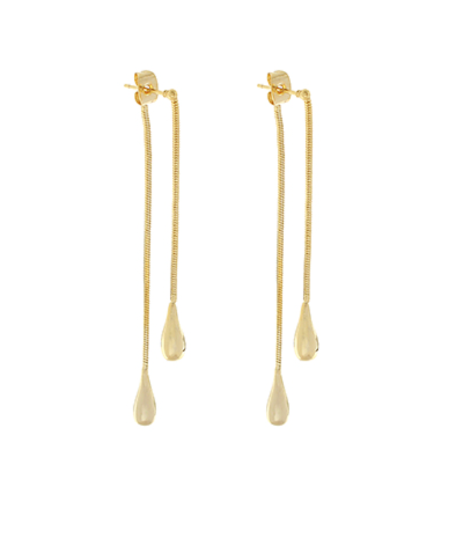 Teardrop Snake Front Back Earrings - Gold
