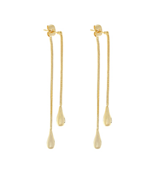 Teardrop Snake Front Back Earrings - Gold