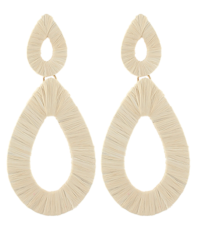 Linked Raffia Teardrop Outline Earrings - Ivory