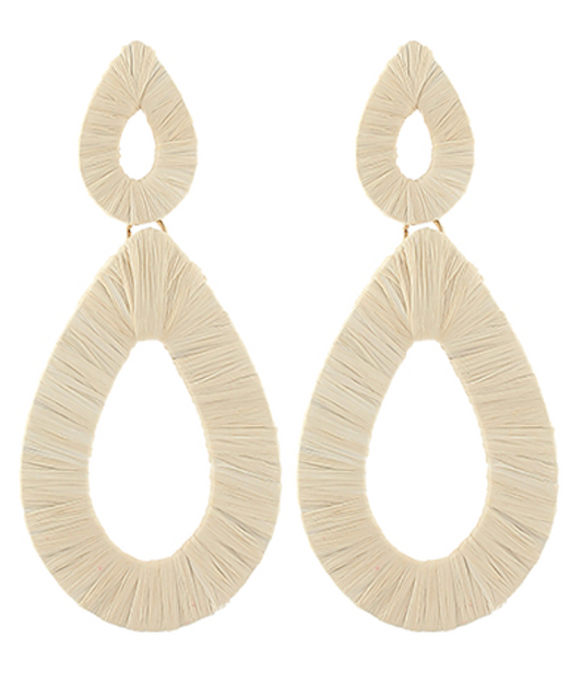 Linked Raffia Teardrop Outline Earrings - Ivory