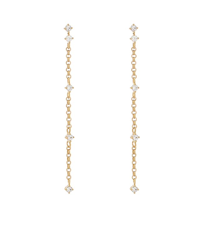 Crystal Station Chain Earrings - Gold