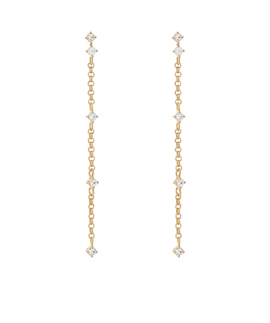 Crystal Station Chain Earrings - Gold