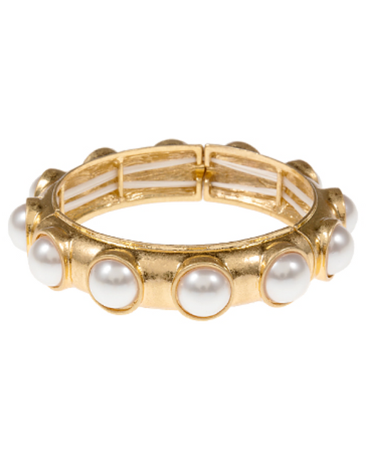 Round Dome Shape Pearl Bracelet - Vintage Gold