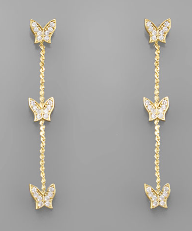 Butterfly Drop Earrings - Gold