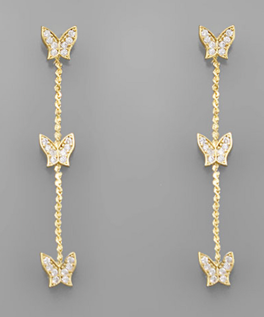 Butterfly Drop Earrings - Gold
