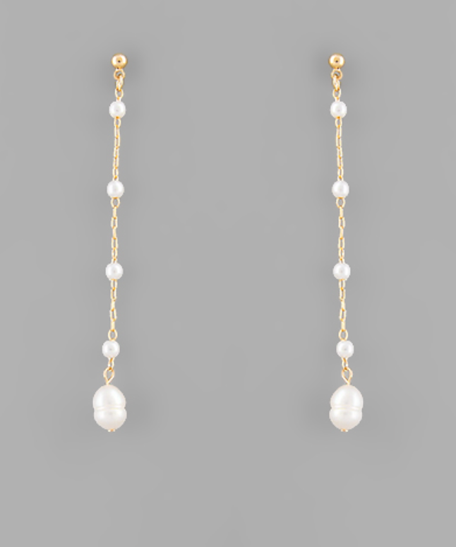 Pearl Linear Chain Earrings - Gold