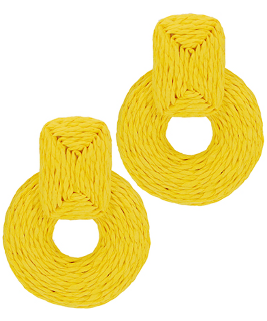 Wrapped Raffia Circle Dangle Earrings - Yellow