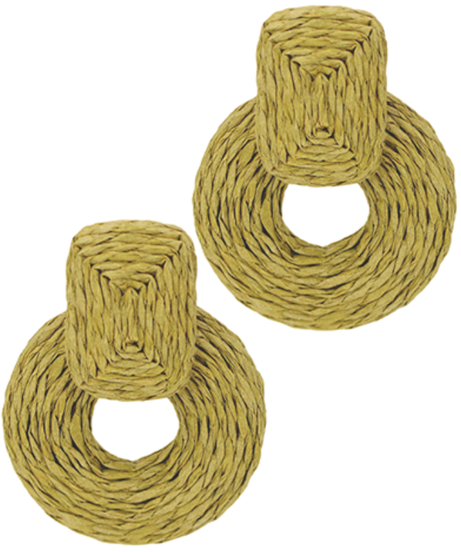 Wrapped Raffia Circle Dangle Earrings - Olive