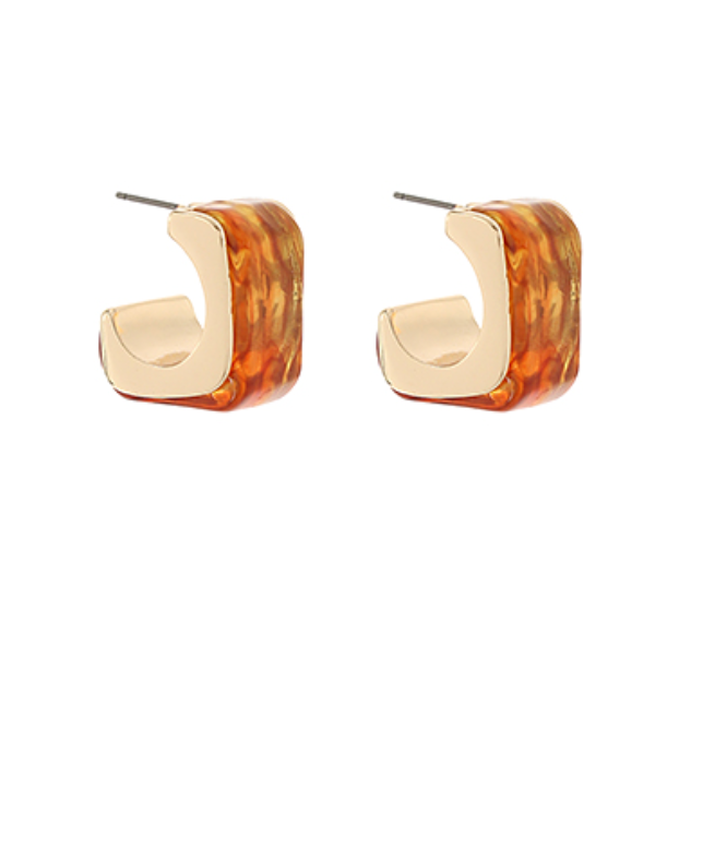 Wide Marble Square Hoop Earrings - Tortoise/Gold
