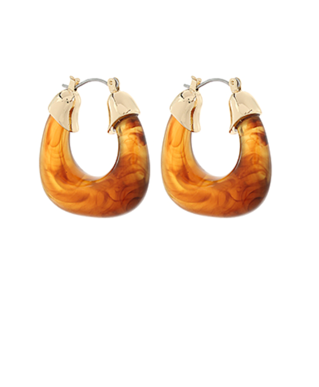 Marble U Shape Hoop Earrings - Tortoise/Gold