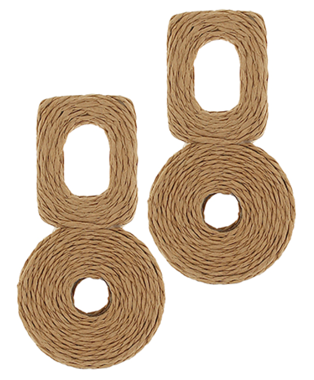 Linked Raffia Square & Ring Earrings - Natural
