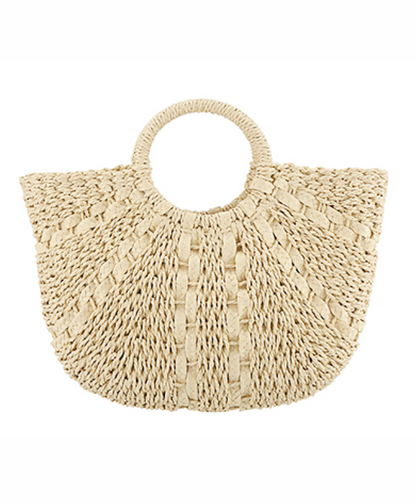 Spread Line Straw Tote Bag - Beige