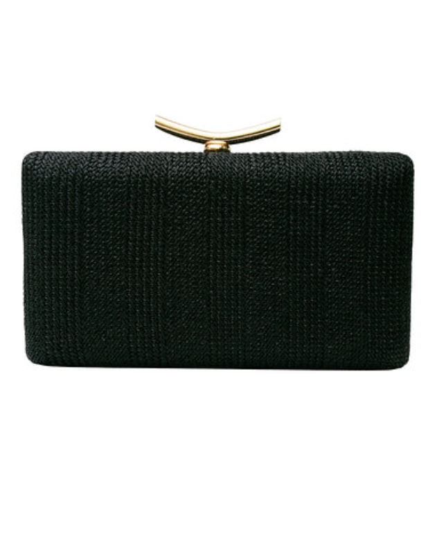 Straw Hard Case Clutch - Black