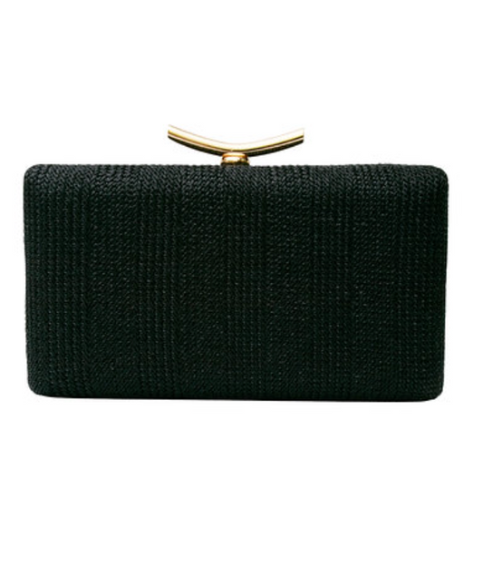 Straw Hard Case Clutch - Black