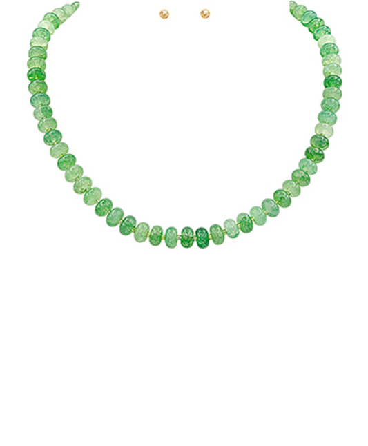 Rondelle Stone Necklace - Green/Gold