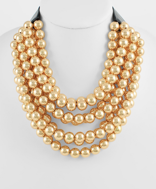 Beaded Magnetic Clasp Necklace - Gold