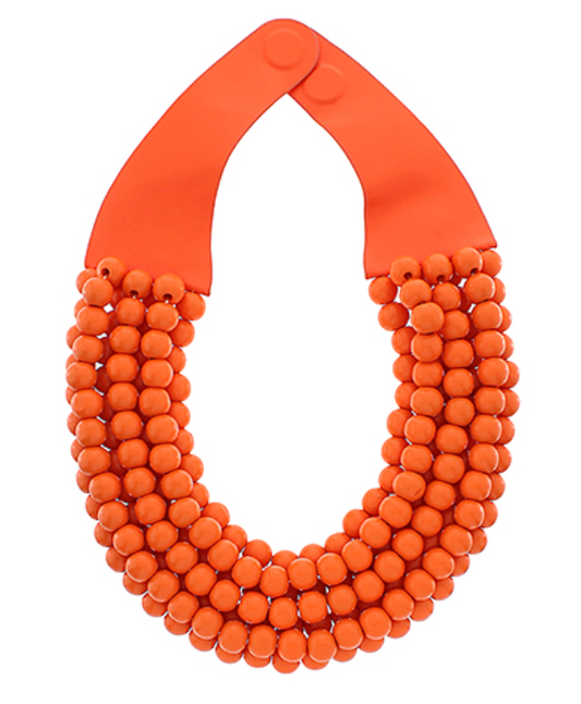 Wood Beaded Magnetic Clasp Necklace - Orange
