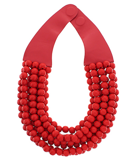 Wood Beaded Magnetic Clasp Necklace - Red