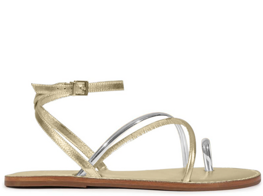 Valeria Two-Toned Flat Sandal - Gold/Silver