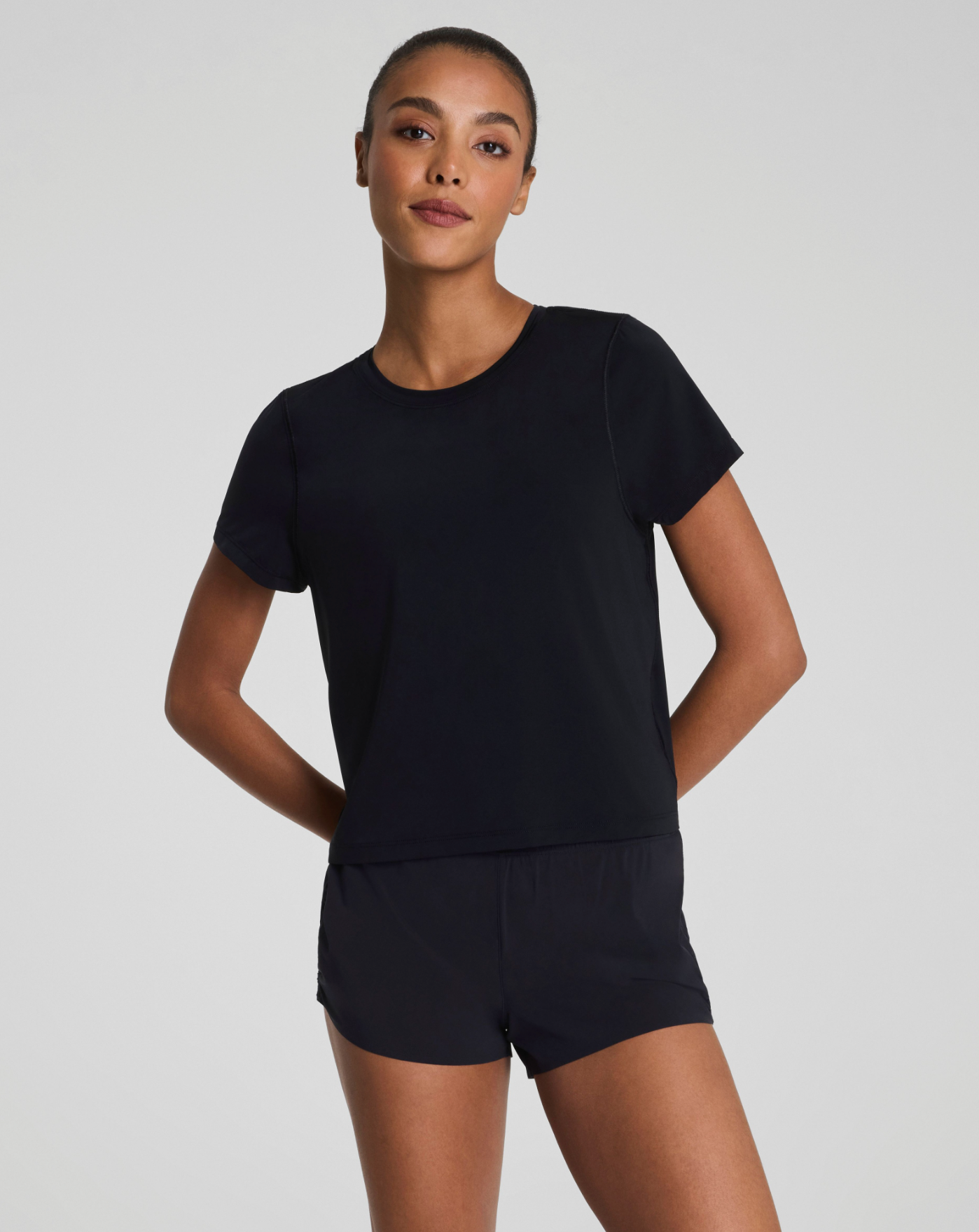 Spanx BoostUp Crewneck Tee Shirt with StayCool Tech - Very Black