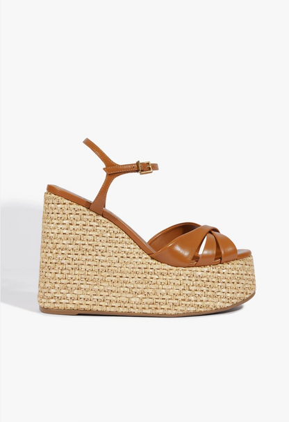 Keefa Raffia Wedge Sandal - Burnt Honey
