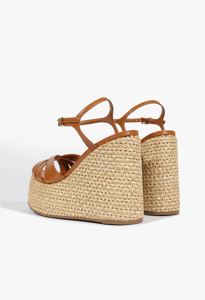 Keefa Raffia Wedge Sandal - Burnt Honey