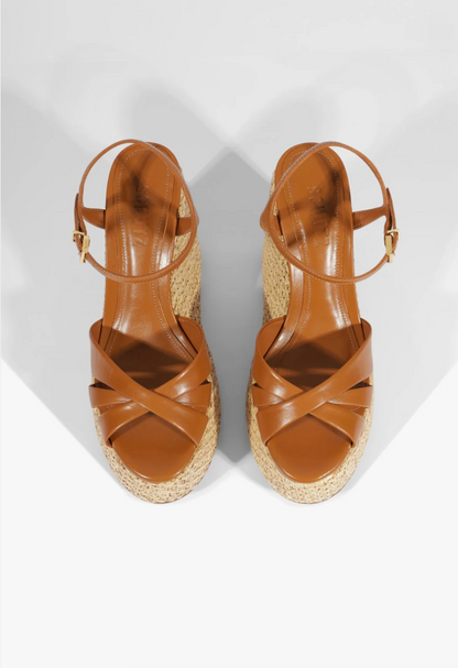 Keefa Raffia Wedge Sandal - Burnt Honey
